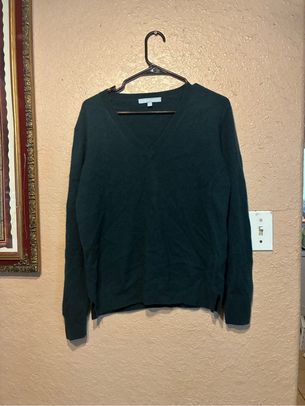 Antonio Melani Forest Green 100% Cashmere V-Neck Sweater women minimalist - Picture 3 of 4